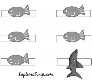 5 Little Fish finger puppet printable black and white version